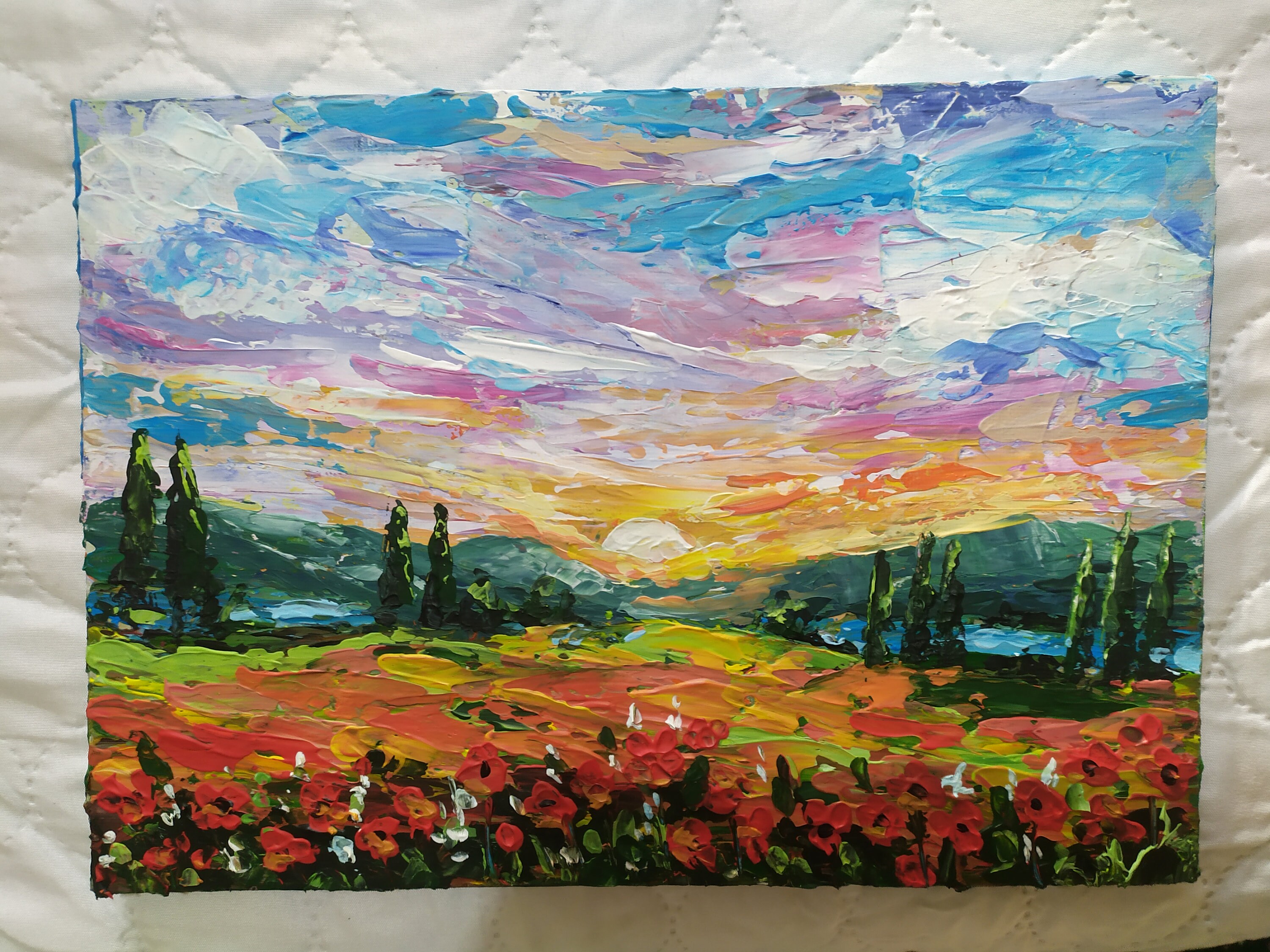 Tuscany Poppies Field Painting: Italian Landscape Impasto Art (8x12) - Etsy