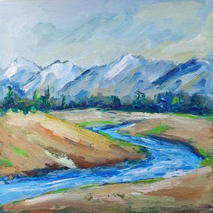 Rocky Mountains Painting 12 x 12 Original Oil Painting Mountain River Impasto Oil Artwork Pacific Northwest Landscape Art by Desi Guteva