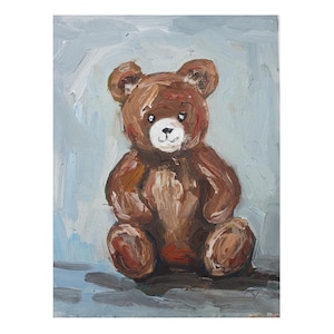 Pintura de oso de peluche, pintura original al óleo con empasto, retrato de oso de peluche, arte mural, pintura de animales del bosque salvaje de Desi Guteva