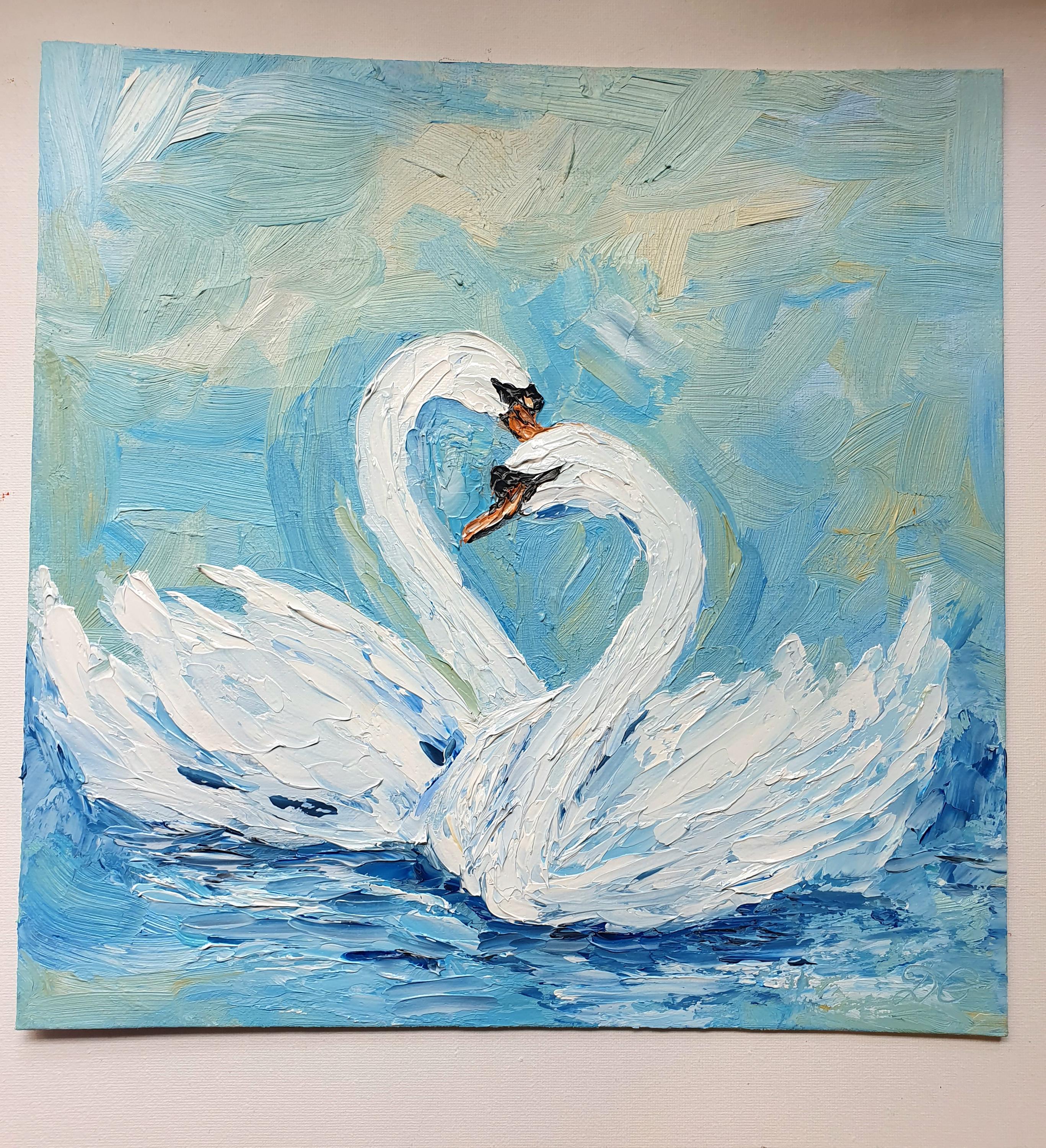 Swan Painting: Original Impasto Oil Painting, Two Swans Art by