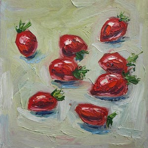 Dipinto di fragole Frutta Originale Olio Impasto Dipinto Fragole Opera d'arte Cucina Natura morta Decorazione murale della fattoria di Desi Guteva