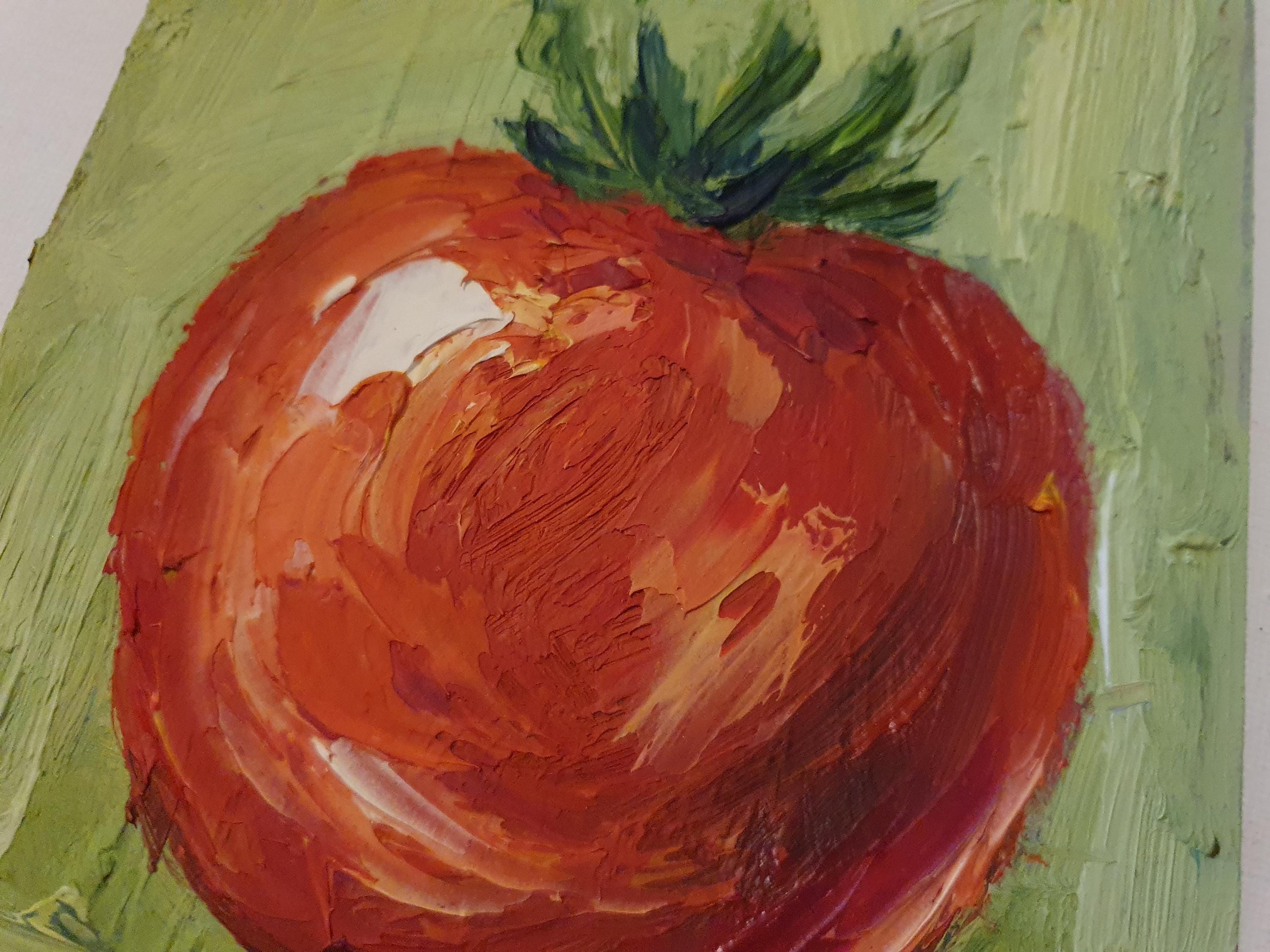 トマトの絵画：デシ・グテヴァによるオリジナルのインパスト油彩静物画