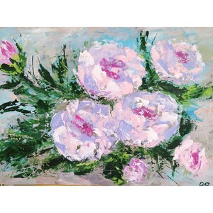 Pintura al óleo original de rosas rosadas: arte abstracto de naturaleza muerta floral