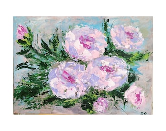 Original Pink Roses Oil Painting: Abstract Floral Still Life Art