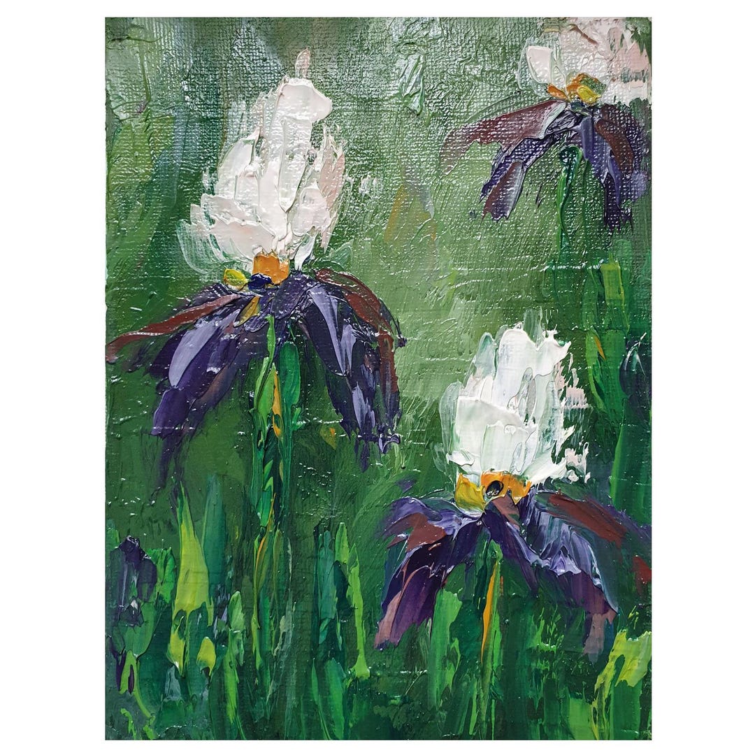 Original Iris Oil Painting: Impasto Floral Artwork Flowers Art by Desi ...