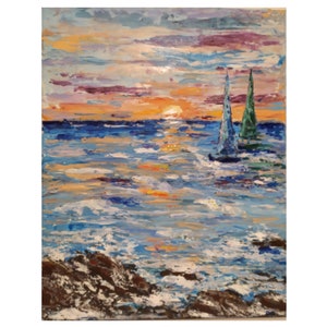 Veleiros originais pintura a óleo 16 &quot;-20&quot; abstrato seascape arte em tela branco veleiros arte da parede seascape pôr do sol arte a óleo nuvens céu pintura