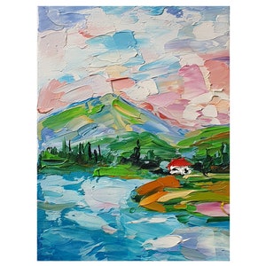 Lofoten Islands Oil Painting 5&quot;-7&quot; Northern Norway Original Art Norwegian House Impasto Artwork Country Northern Landscape Art Miniature Art