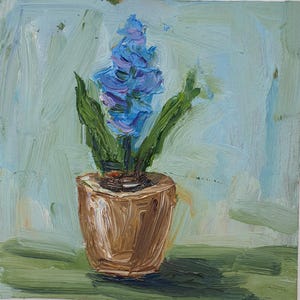 Pintura de jacinto Floral Original Óleo Impasto Arte Jacinto em Vaso Arte Impressionista Abstrata Flores da Primavera Obra de Arte de Desi Guteva
