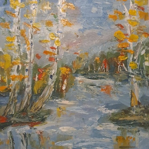 Obraz Aspen 8&quot;x8&quot; Oryginalny obraz olejny Impasto Jesień Brzoza Las Ścienny Sztuka Kolorado Jesień Krajobraz Mały obraz olejny Jesień Góra Sztuka