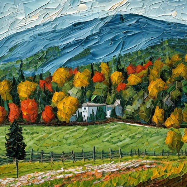 Vermont New England empâtement peinture à l'huile automne Vermont paysage art impression automne Vermont montagne forêt art pays Vermont paysage impression