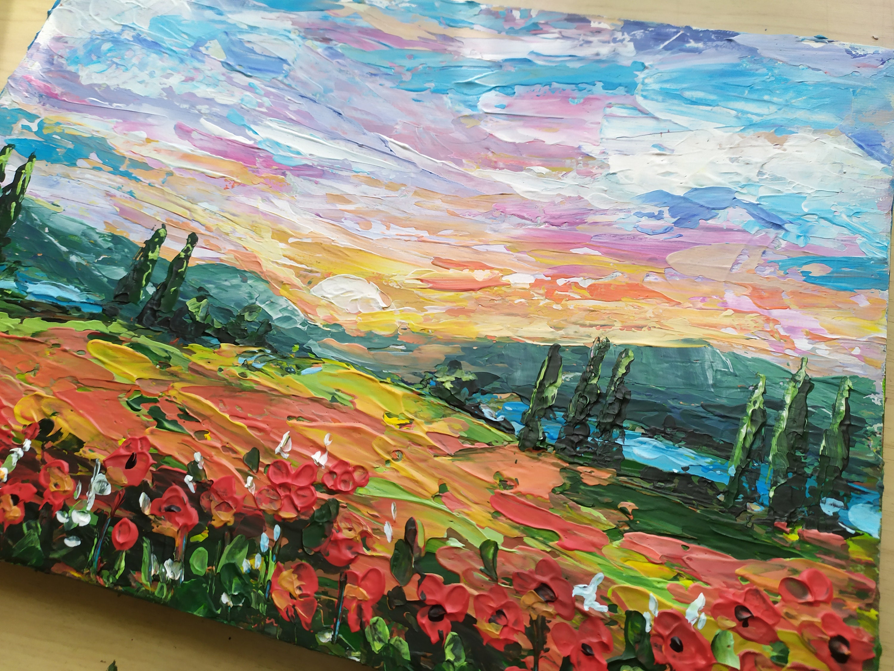 Tuscany Poppies Field Painting: Italian Landscape Impasto Art (8x12) - Etsy