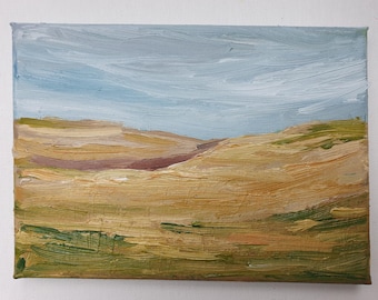 Original Oil Painting: Wheat Field Landscape, Farmhouse Wall Art