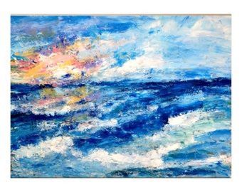 Seascape Sunset Painting 24" x 30" Original Large Abstract Seascape Artwork on Canva
