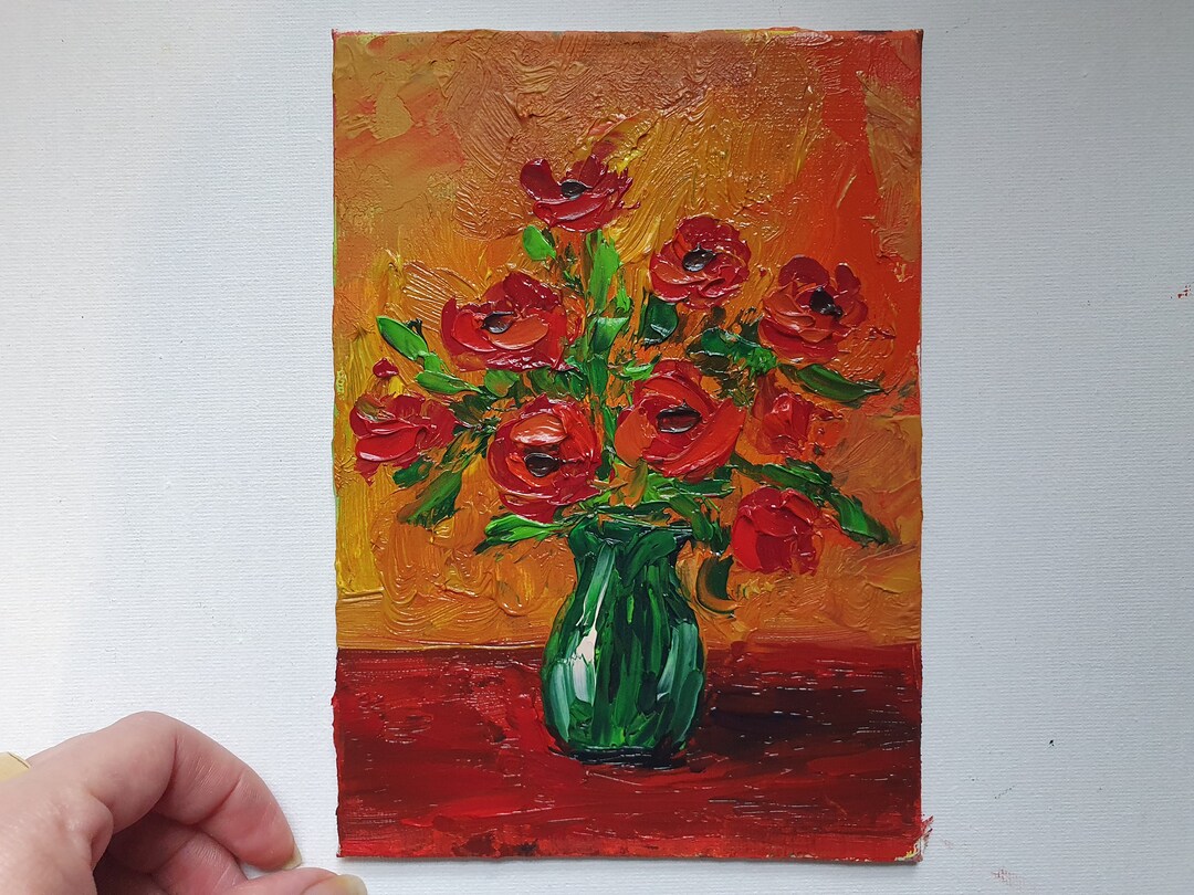 Impasto Poppy Painting: Original Floral Still Life Oil Art - Etsy