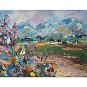 Rocky Mountains Painting 5"-7" Colorado Landscape Original Oil Painting Mountain Wildflowers Wall Art Colorado Nature Impasto Artwork