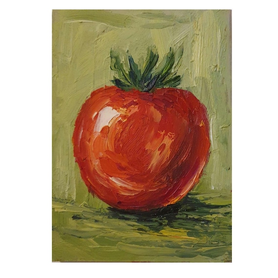 トマトの絵画：デシ・グテヴァによるオリジナルのインパスト油彩静物画