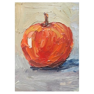Pintura de maçã, fruta, arte original em óleo, laranja, maçã, natureza morta, frutas cítricas, pequena pintura a óleo, fruta, impasto, arte, cozinha, natureza morta
