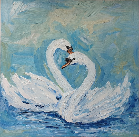 Swan Painting: Original Impasto Oil Painting, Two Swans Art by