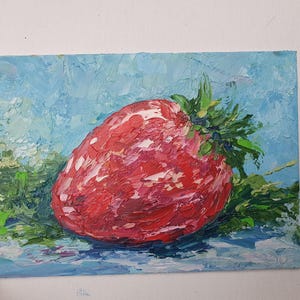Pintura de morango Frutas Arte original em óleo Morango Natureza morta Frutas Óleo Impasto Arte Cozinha Natureza morta por Desi Guteva