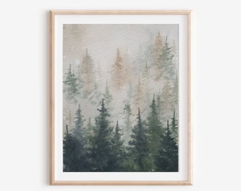 Foggy Pine Forest pittura 5"-7" originale acquerello Pacifico nord-ovest nebbioso montagna foresta paesaggio arte sempreverde alberi di pino Wall Art