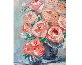 Original Peony Oil Painting on Canvas: Floral Still Life Art (8x12)