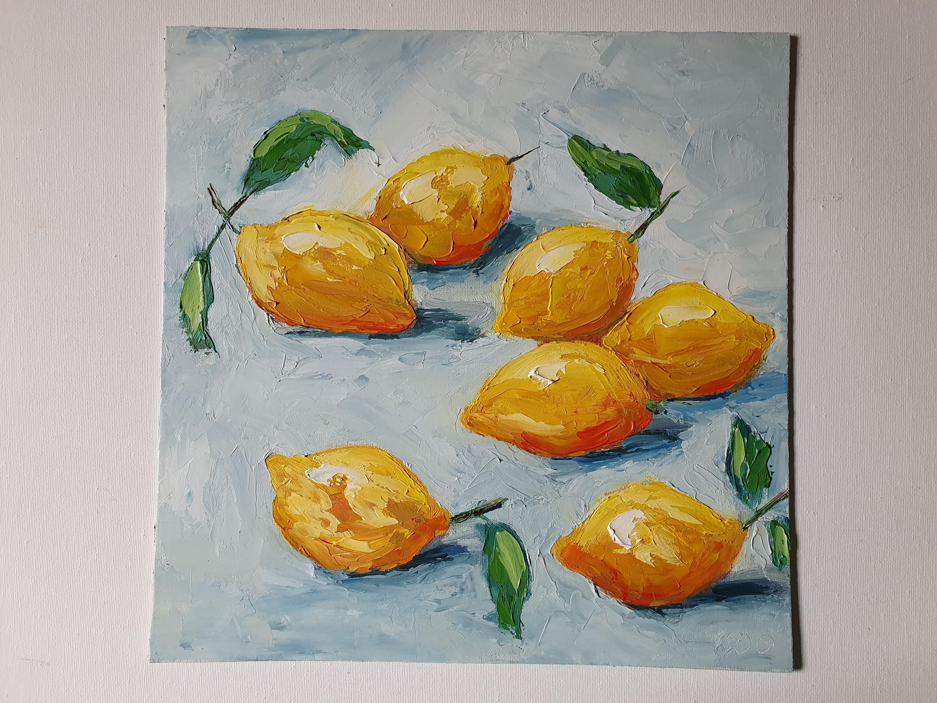 絵画　レモン レモンの絵画：オリジナル油彩インパスト静物画、12x12 - Etsy 日本
