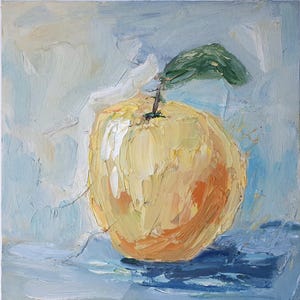 Original Oil Impasto Quince Painting: Kitchen Still Life Art