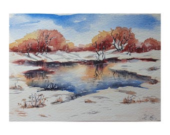 絵画「夕日を浴びて～ 森の散歩道」　水彩画 絵画「夕日を浴びて～ 森の散歩道」 水彩画 絵画「夕日を浴びて～ 森の