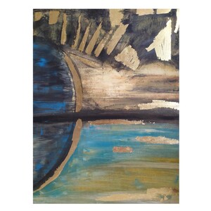 Original Abstract Painting: Gold, Brown, and Blue Acrylic on Canvas (16x20 in)