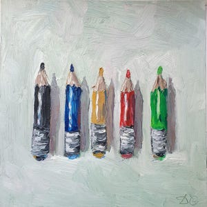 Colored Pencils Oil Painting: Original Impasto Still Life Art, 12x12