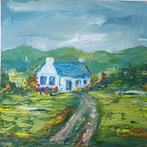 Irish Cottage Painting: Original Impasto Oil Art, Abstract Landscape (8x8)