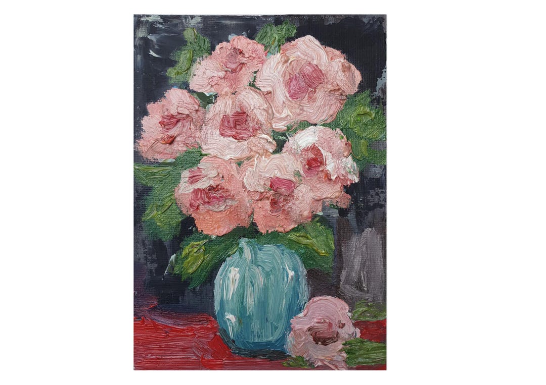 Original Pink Peony Oil Painting: Floral Still Life Art (5x7 In) - Etsy