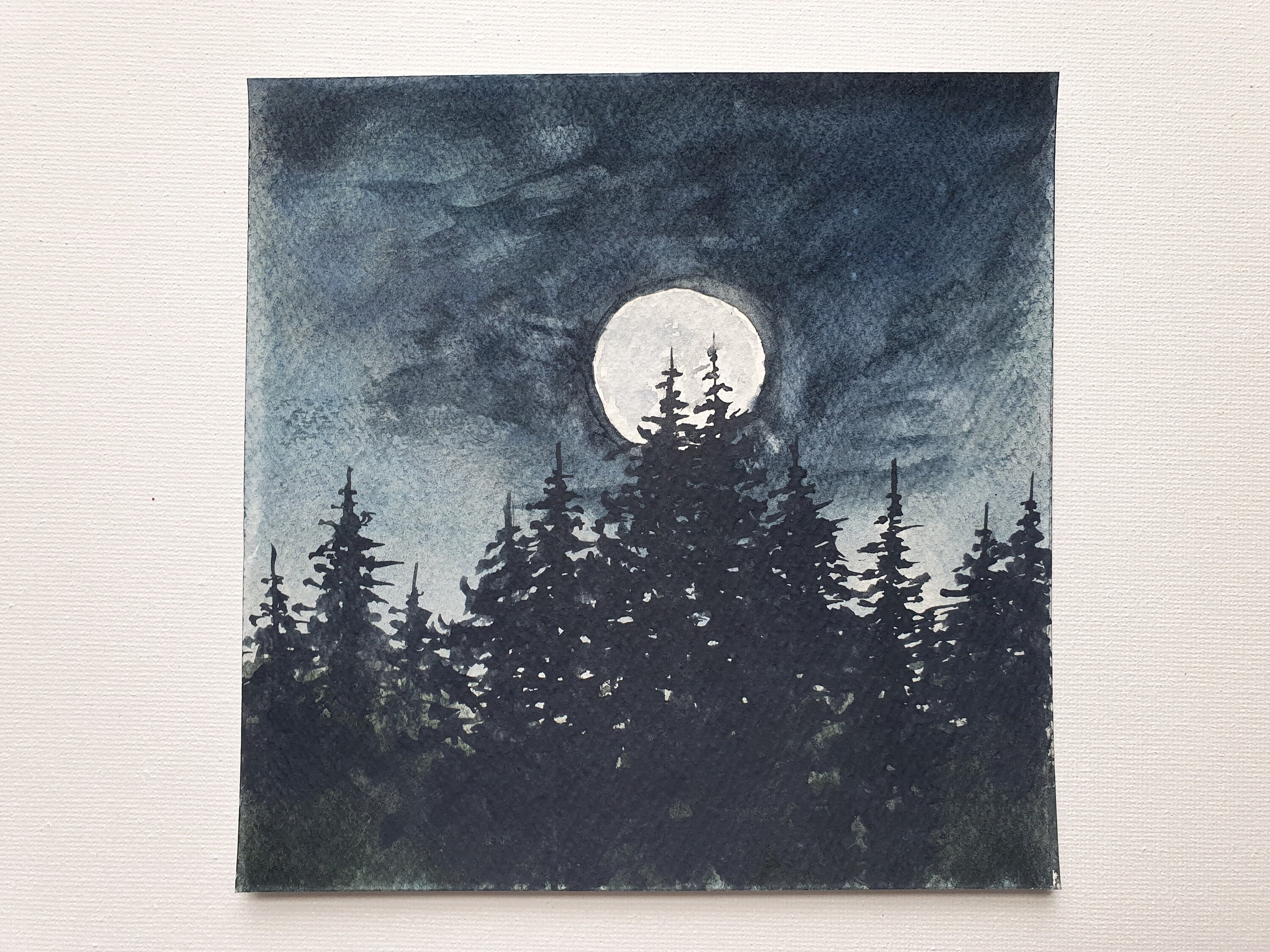 Night in Pine Forest Painting 6