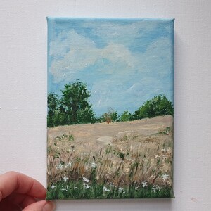 Peinture champ de blé 5"-7" paysage de campagne petite peinture originale champ de blé art mural campagne prairie art de paysage art mural ferme