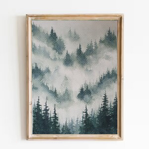 Foggy Pine Forest pittura 5"-7" originale acquerello Pacifico nord-ovest nebbioso montagna foresta paesaggio arte sempreverde alberi di pino Wall Art