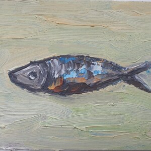 Sardine Original Oil Impasto Painting Sardine Still Life Kitchen or Farmhouse Wall Art Fish Art Sea Animal Artwork By Desi Guteva