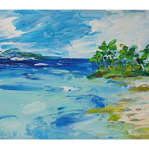 Hawaii Oil Painting Palm Trees Original Oil Art Seascape Impasto Oil Painting Oahu Wall Art Pacific Ocean Island Beach Painting