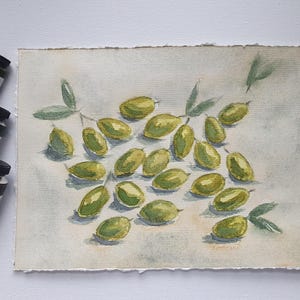Olives Painting 6 by 8 Original Watercolor Art Olives Still Life wall Art Fruit Painting Kitchen Still Life Farmhouse Wall Decor by D.Guteva