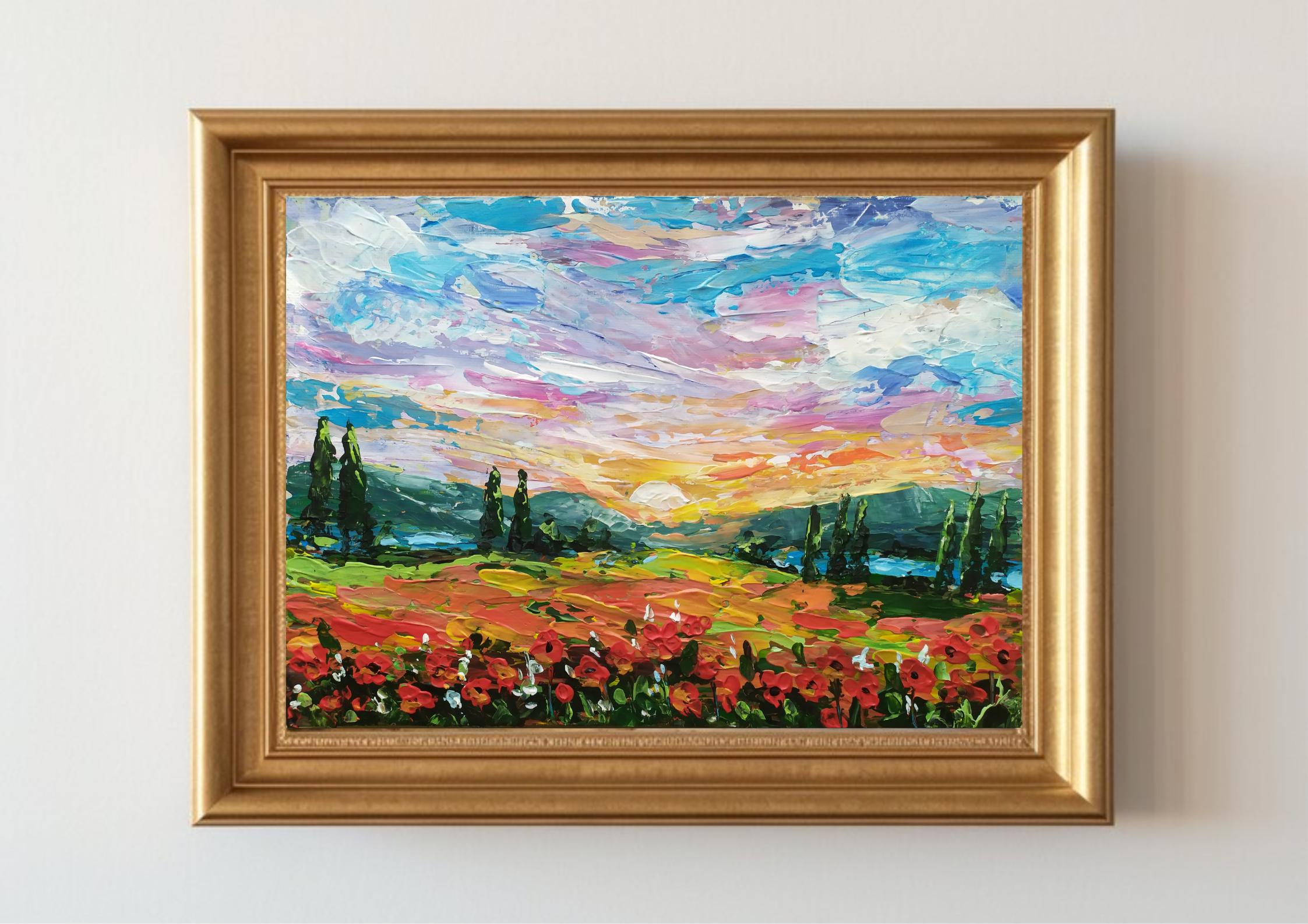 Tuscany Poppies Field Painting: Italian Landscape Impasto Art (8x12) - Etsy