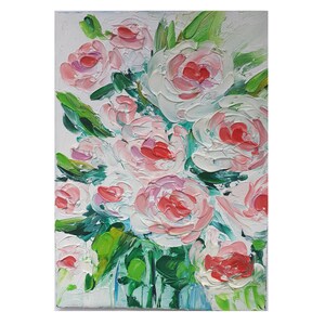 Pintura de peonía de 5 a 7 pulgadas, arte original al óleo con rosas, arte mural con flores rosas, obras de arte con empasto floral, flores, arte de naturaleza muerta, peonías, pintura al óleo pequeña