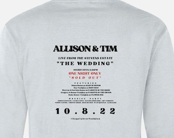 Custom Wedding Concert T-Shirt Short Sleeve & Long Sleeve | Customized Wedding Favors, Shirts for T-Shirt Toss