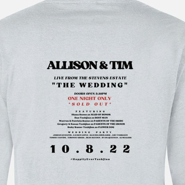 Custom Wedding Concert T-Shirt Short Sleeve & Long Sleeve | Customized Wedding Favors, Shirts for T-Shirt Toss