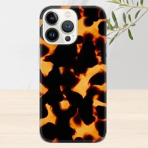 May include: A clear phone case with a tortoiseshell pattern. The case has a raised camera bump with three lenses.