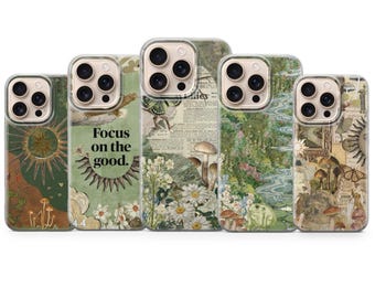 Vintage Botanical iPhone Case, Aesthetic Floral Phone Cover Cottagecore Nature Case,Green Earthy Aesthetic Case, Shockproof mushroom, Gift