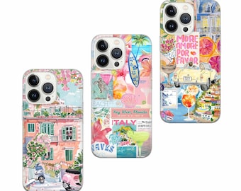 Funda para teléfono con collage de verano italiano: Coquette, cubierta de la costa italiana para iPhone y Samsung Google Pixel