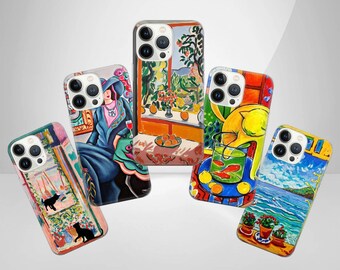 Funda para teléfono Matisse Art: Diseño de gato vintage, funda para iPhone 17 Pro, 16, 15, 14, 13, 12, Samsung S26, S25, S24, S23, Pixel 10, 9