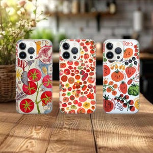 Custodia per telefono con motivo a pomodoro rosso e verdure fresche per iPhone 16e, 15, 14, 13, 12, 11, Google Pixel 9 Pro, 8, 7A, Samsung S25 edge, S24 FE, A71, A3