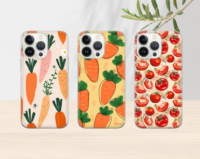 Fresh Veggies Phone Case: Tomato & Carrot Design,  Cover for iPhone 17Pro, 16, 15,14,13,12,Samsung S26,S25,S24,S23,Pixel 10,9