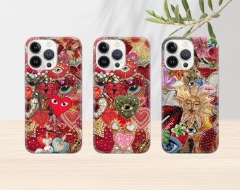Vintage Mosaic Collage Phone Case Sun Celestial Mosaic Tiles Cases Trendy Preppy iPhone 15 14 13 12 Pro Max Plus Samsung S24 S23 S22 Pixel 8