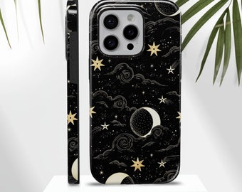 Aesthetic moon Phone Case Black sky TOUGH Cover for iPhone 16Plus, 15, 14, 13, 12, Google Pixel 9Pro XL, 8A, 7A, 6A, Samsung S25Ultra, S23,